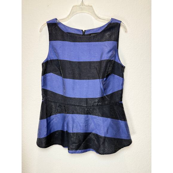 Banana Republic NWT Blue & Black Striped Peplum Top - Sleek & Chic - Picture 1 of 4